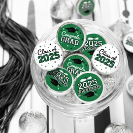 Green Graduation Party Stickers for Kisses Candy, Chocolate Drops, 2025 Grad Party Favors - 180 Count
