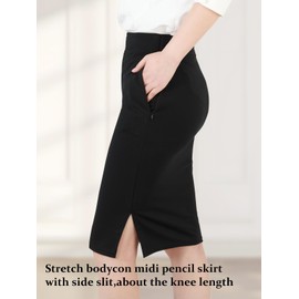 DGSHIRLDJO Pencil Skirt Women's Knee-Length Midi Skirt with Pockets Slim Stretch Midi Skirt Business Casual Skirt Pencil Skirt Black S-XL, black