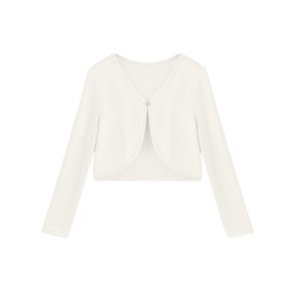 Arshiner Girls Open Front Shrug Cardigan Kids Children Knit Long Sleeve Bolero with Button Closure Cream White 130