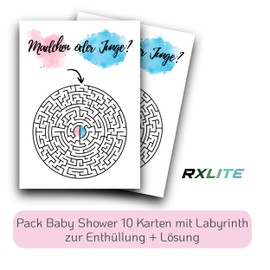 RXLITE 10 Baby Shower Playing Cards Maze Gender Reveal Girls Gender Reveal Party High-Quality Cards for Expecting Mum Mother Environmentally Friendly Gift Idea Birth Memory