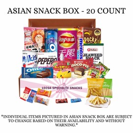 Asian Snack Box, Assortment of Popular Treats from Japan, Korea, and Other Asian Countries, Variety Pack with 20 Snacks, by Lecsa Specialty Snacks