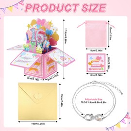 Happy 16th Birthday Pop-Up Card, Shiny 3D Pop up Happy Birthday Card with Bracelet Envelope Greeting & Storage Box Creative Boxed Birthday Sweet Cards Best Gifts for Daughter Sisters Friends