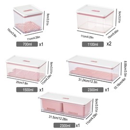 Lille Home Stackable Produce Saver, Organizer Bins/Storage Containers with Removable Drain Tray, Set of 6, for Refrigerators, Cabinets, Countertops and Pantry, BPA Free (Pink,Set of 6)