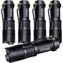 FERNBE 5 Pack SK-68 3 Modes Handheld Mini Cree Q5 LED Flashlight Torch Tactical Lamp 7w 300lm Adjustable Focus Zoomable Light