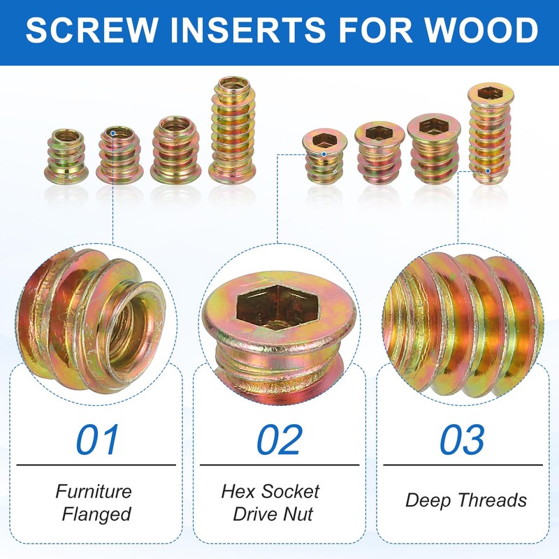 sourcing map 9Pcs Threaded Inserts Nuts, M10x20mm Hex Socket Drive