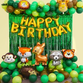 GoGoGoodie Woodland Animal Jungle Safari Theme Birthday Party Decorations Supplies for Kids, Wild One Green Brown Forest Balloons Garland Arch Kits for Baby Shower Decorations Room Outside Backdrop.