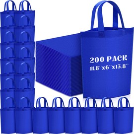 Windyun Reusable Grocery Bags Large Non Woven Shopping Bags with Handle Foldable Portable Tote Carryall Bulk 11.8x6x13.8 Inch(200 Pcs,Royal Blue)