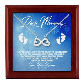 Expecting Mom Infinity Heart Necklace, Pregnant Woman, Gift for Mom to Be for Birthday, Christmas, Mother's Day Luxury Box 14k White Gold Finish