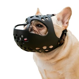 QQLe Soft Silicone Dog Muzzle for Short-Snouted Dogs, Comfort Basket Design, Bite/Chew/Lick Prevention, Allows Panting&Drinkin (Black, S(Head 10.6 – 12.6in))