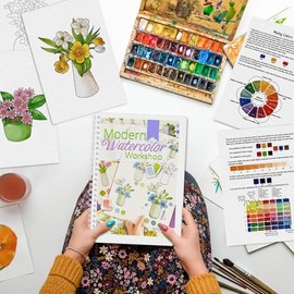 2 Piezas Cuaderno de Acuarela para Principiantes, Kit Acuarelas con 24 Páginas y 16 Colores, Libro para Colorear con Acuarela de 300g, Regalo para Niñ