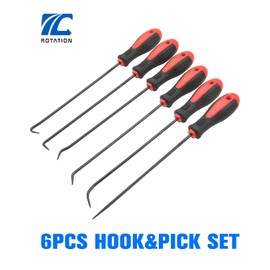 ROTATION Extra Long Precision Hook and Pick Set, 6-Piece Set, Chrome Vanadium Steel Shaft, for Remove Hoses and Gaskets, Auto and Electronics Maintenance Tools