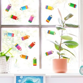 Whaline 30Pcs Colorful Pencil Thick Gel Clings Back to School Window Gel Decals First Day of School Window Clings for School Classroom Nursery Decor