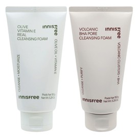 Innisfree Olive Vitamin E Real Cleansing Foam + Volcanic Pore Baja Cleansing Foam 150g / 이니스프리 올리브 비타민 E 리얼 클렌징 폼+화산송이 모공 바하 클렌징 폼150g
