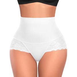 Womens Shapewear Tummy Control Underwear High Waist Shaper Panites Girdle Slimming Briefs(01# B Mid Rise White(lace),3X-Large)