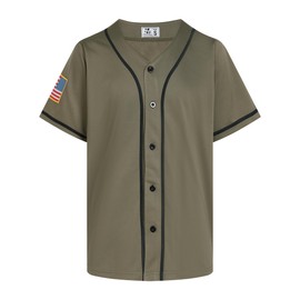 Pullonsy Mens Tactical Blank Baseball Jersey Button Down Mesh America Flag,ArmyGreen-Black Stripe Plain,Size L