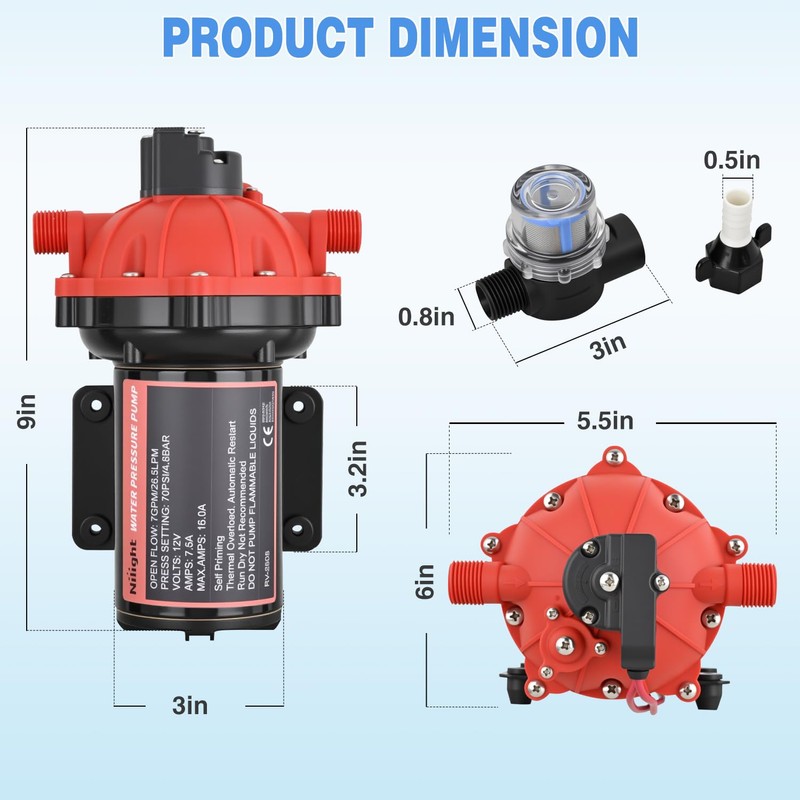 Nilight RV Water Pump 12v Camper Water Pump 7.0 GPM