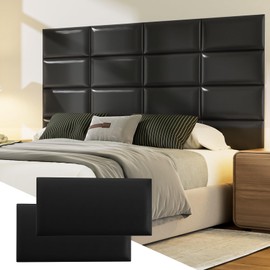 Elvone Upholstered Headboard Panels, 4 Panels Sized 7.8" x 15.7" Peel and Stick Padded Wall Panels for Kids, 3D Anti-Collision Wall Mounted Bed headboard for Full, Black