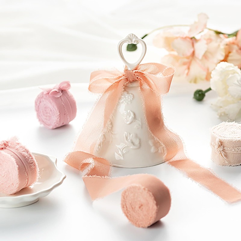 MORSUNBELA Chiffon Champagne Silk Ribbon for Gift Wrapping, Wedding, Birthday