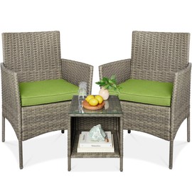 Best Choice Products 3-Piece Outdoor Wicker Conversation Bistro Set, Space Saving Patio Furniture for Garden w/Side Table - Taupe/Pistachio