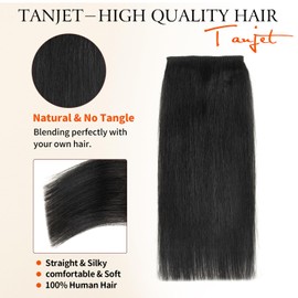 TANJET Hair Toppers for Women Soft Straight One Piece Invisible Hairpin Hairpiece Human Hair Adding Hair Volume Human Hair Clip in Extensions Black Woman (#1 Jet Black 6 Inch 10g/Pack/1pcs)