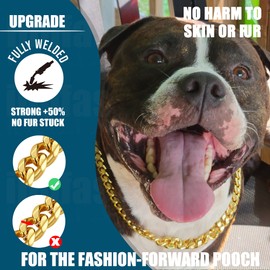 iDofas Gold Dog Collar 10mm Slip Collar Gold Cuban Link Dog Chain Collars Stainless Steel Heavy Duty Gold Collar for Dogs for Puppy Small Medium Large Dogs Includes Dog tag & Bell.(24")