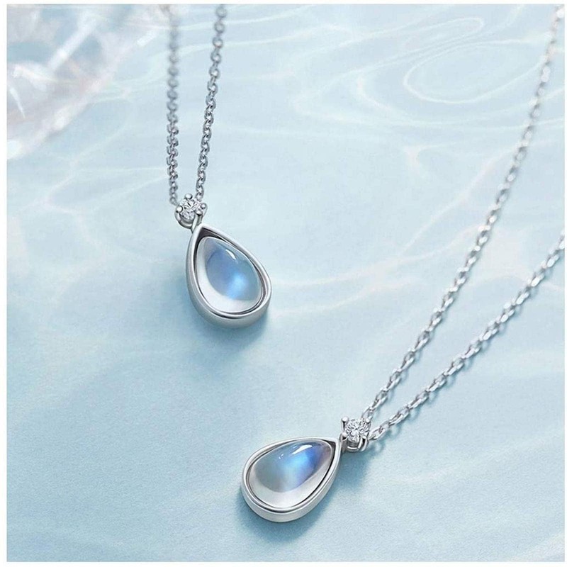 DDMX Necklace and Pendant Moonstone Necklace Sterling Silver Clavicle Chain