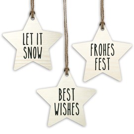 Glitzkind Wooden Christmas Tree Decoration Stars | Christmas Tree Decoration Christmas Tree Decoration | Wooden Stars Decoration Christmas Pendant Gift Tag | For Crafts & Labelling Large