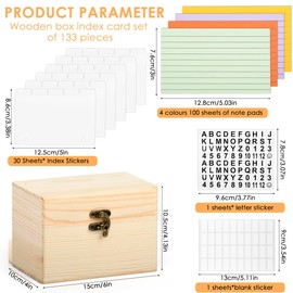 CENBEN Index Card Box Set, Wooden Index Card Holder with 100Pcs Cards, Revision Flash Cards Storage Box with 30 White Dividers, 1 Blank Sticker and 1 Letter Sticker