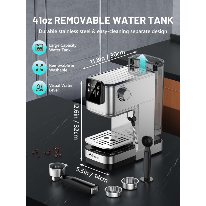 RELEXNOW Espresso Machine, 20 Bar Professional Espresso Coffee Maker with