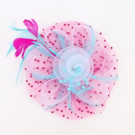 DRESHOW Fascinators Hat Flower Mesh Ribbons Feathers on a Headband and a Clip Tea Party Headwear for Girls and Women