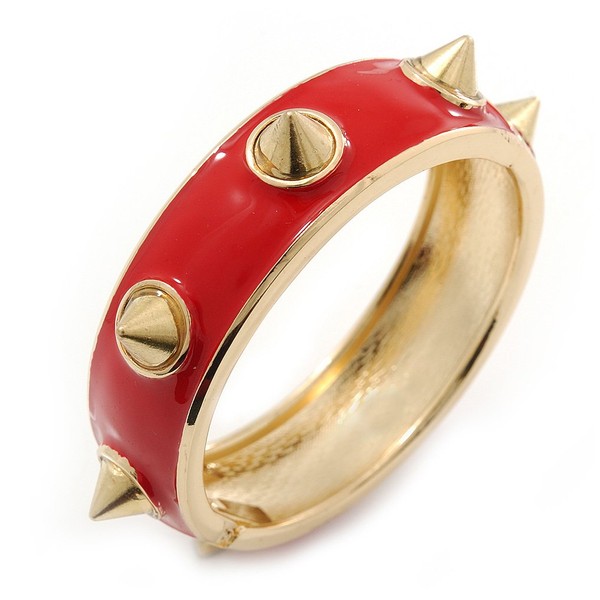 Avalaya Red Enamel Rock and Roll Style Hinged Bangle Bracelet