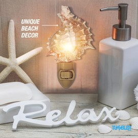 Tumbler Home Shell Night Light, Seashell Nightlight for Bathroom, Unique Coastal Night Light for Nautical, Ocean & Beach Décor