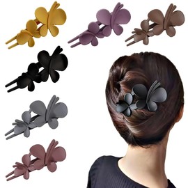 Haarspangen Damen | Schmetterlings Haarspange & Banana Clip | 6er Set in Pastelltönen (Lila, Rosé, Grau, Braun, Schwarz, Senf)