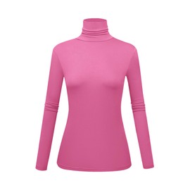 Kindcall Long Sleeve Shirts for Women Mock Turtle Neck Tops for Women Hot Pink Underscrub (Hot Pink Medium)