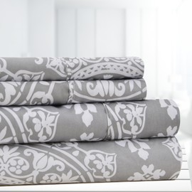 4 Piece Twin Sheet Set (Grey Geometric) - Ultra-Soft Printed Bedding Sheets and Pillowcases Set - Brushed Microfiber Bed Sheets Fit 14” Inches Mattress - Breathable and Wrinkle Free