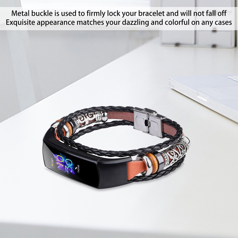 Retro Sports Watch Band Metal Beads Leather Wrist Watch Strap