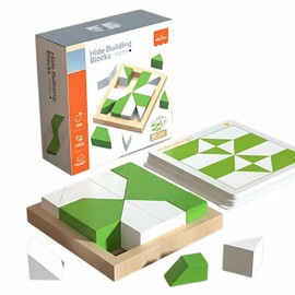 S&F Logic Puzzle, Building Blocks, 5 Levels of Difficulty Levels, 80 Questions, Educational Toy, Brain Training (White & Green)