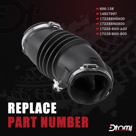 Dtomi Engine Air Intake Hose Tube with Clamps, Air Intake Duct Tube Boot Compatible With Honda Vehicles Pilot V6 3.5L 2009 2010 2011 2012 2013 2014 2015 Replace# 17228-RN0-A00, 17228RN0A00, 696-138