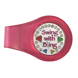 Giggle Golf Magnetic Colored Ball Marker Clip with A Bling Golf Ball Marker | Great Golf Gift for Women (Swing with Bling (Pink))