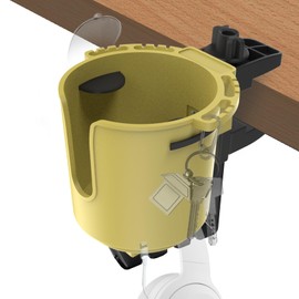 2-in-1 Upgraded Desk Cup Holder, Anti-Spill Table Cup Holder for Water Bottles, Wheelchairs, Workstations, Gaming Desk Accessories. (Yellow, Medium)