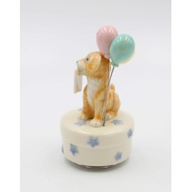 Cosmos Gifts Fine Porcelain Golden Retriever Puppy Dog with Balloons and I Will Always Love You Sign, (Music Tune: How Much is That Doggie in The Window) 5-3/8" H