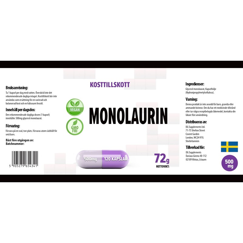 Monolaurin 500mg 120 Vegan Capsules, Laboratory Tested, Non-GMO, No Fillers