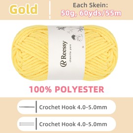 Reessy Chenille Yarn, Soft Chunky Yarn for Crochet, 4 ×50g Thick Wool Fluffy Wool Perfect for Crochet Baby Blankets, Jumpers, Scarves, Hats(Gold)