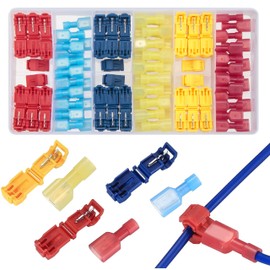 QOOSIKICC 120 Pcs T-Tap Wire Connectors, Quick Splice Electrical Wire Terminals Connectors, T Taps Self-Stripping Insulated Male Quick Disconnects Spade Terminals Kit for Wiring Automotive