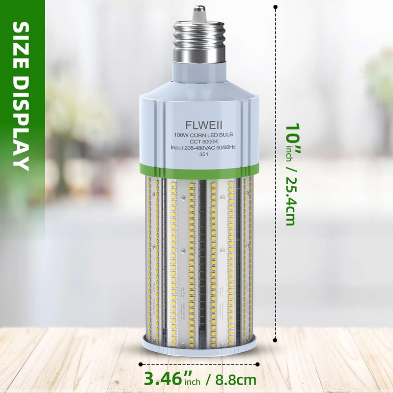 FLWEII LED Corn Light Bulb, 208-480V 100W E39 Mogul Base