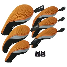 Andux Golf Club Head Cover Set Interchangeable No. Tag (3 Hybrid Cover+3 Wood Cover) (MT/ZH06 Orange)
