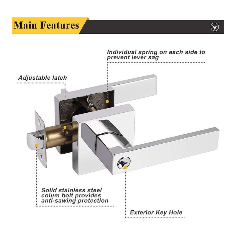Probrico Heavy Duty Square Keyed Door Lever with Lock and