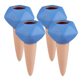 Relaxdays Clay Watering Balls, Set of 4, Thirst Balls, Diameter 6 cm, Ceramic, Dosed Plants Watering, Terracotta/Blue