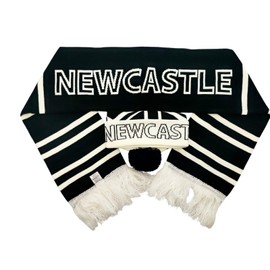 RAEES® Knitted Scarf & Hat for The Magpies Fans - Soft, Warm set with Bold White/Blue Fringe, Embroidered Logo – Perfect for Football Supporters (2, White Fringe Scarf & Hat)
