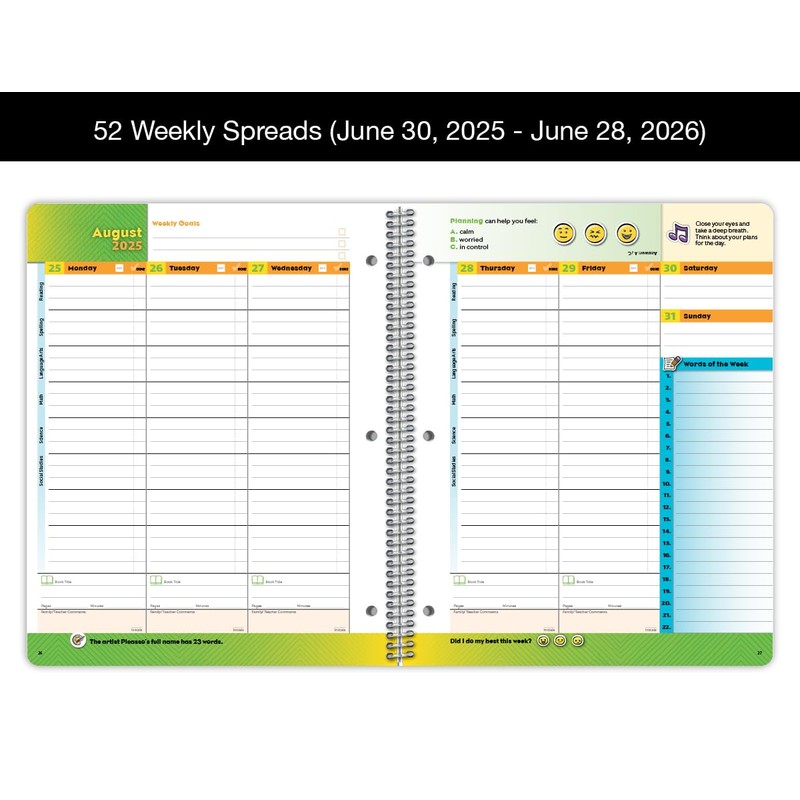 Dated Elementary Student Planner 2025-2026 Academic School Year, Large (8.5"